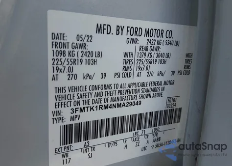 2022 Ford Mustang Mach-E Select z USA, uszkodzony, nr VIN 3FMTK1RM4NMA29049